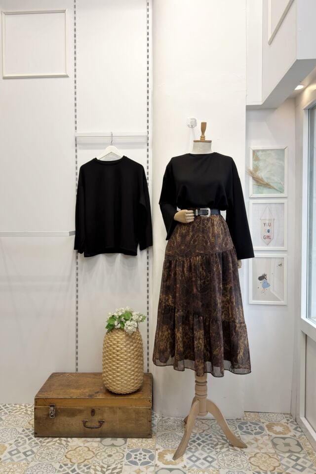 Kahverengi Desenli Orelia Şifon Etek