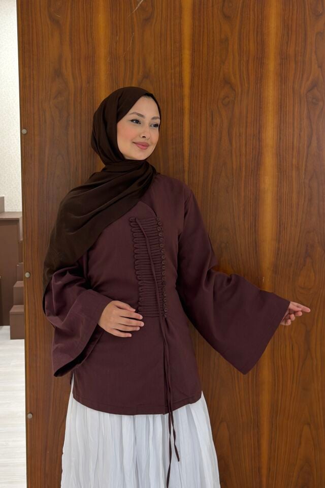 Kaori Önü Piliseli Bordo Kimono