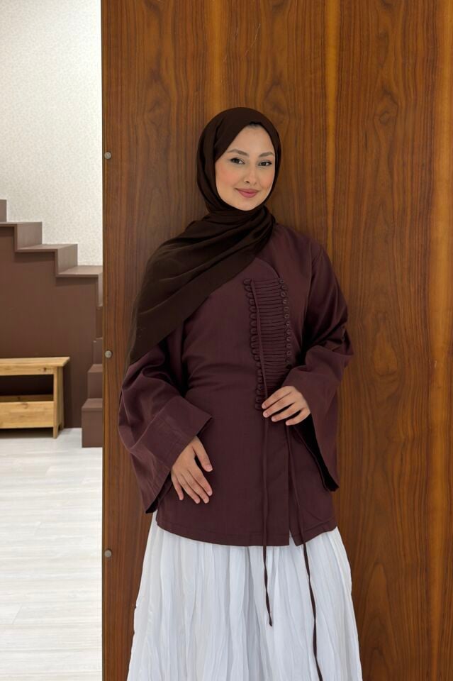 Kaori Önü Piliseli Bordo Kimono