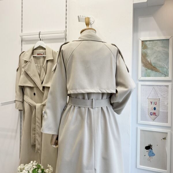 Krem Atlas Kumaş Opaline Trençkot