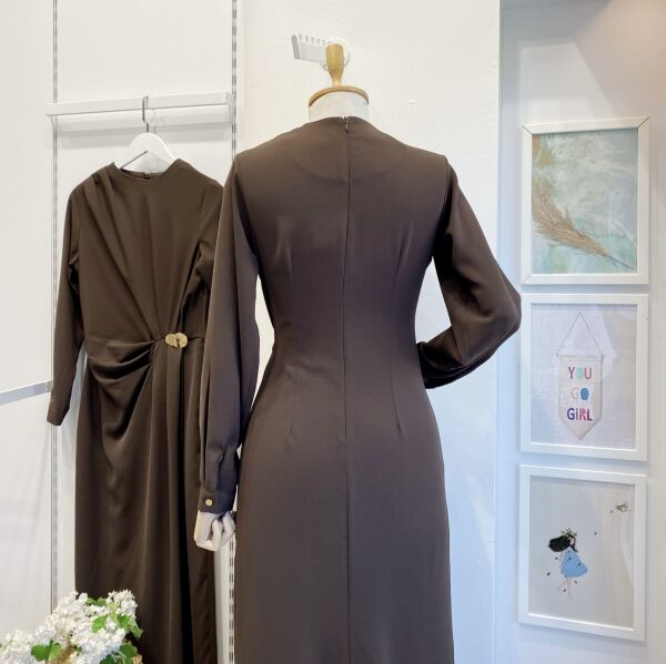 Acı Kahve  Toka Detaylı Elbise
