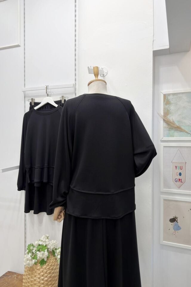 Siyah Plaid Sweatli Etekli Takım