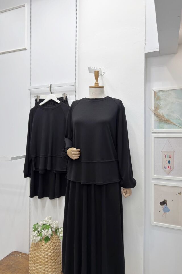 Siyah Plaid Sweatli Etekli Takım