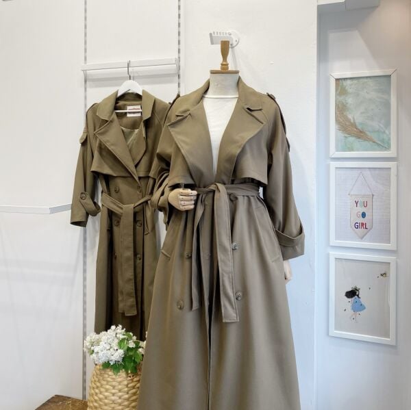 Haki Yeşili Atlas Kumaş Opaline Trençkot