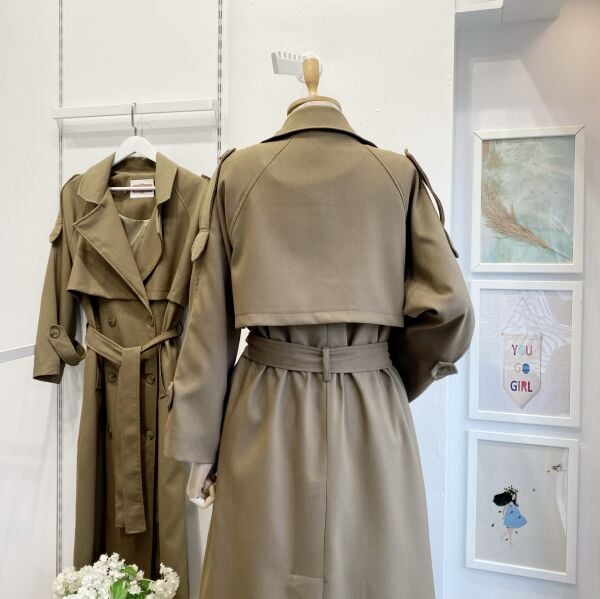 Haki Yeşili Atlas Kumaş Opaline Trençkot