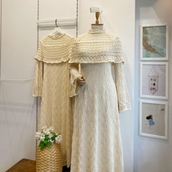 Ekru Ajurlu Dream Örme Triko Elbise