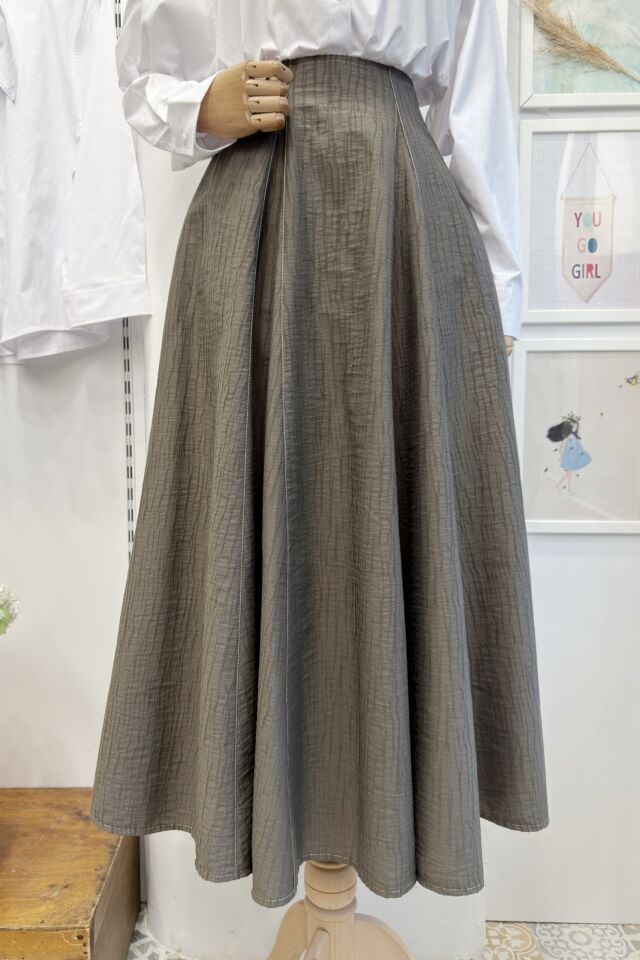 Çağla Yeşili Yağmur Desenli Viskon Etek