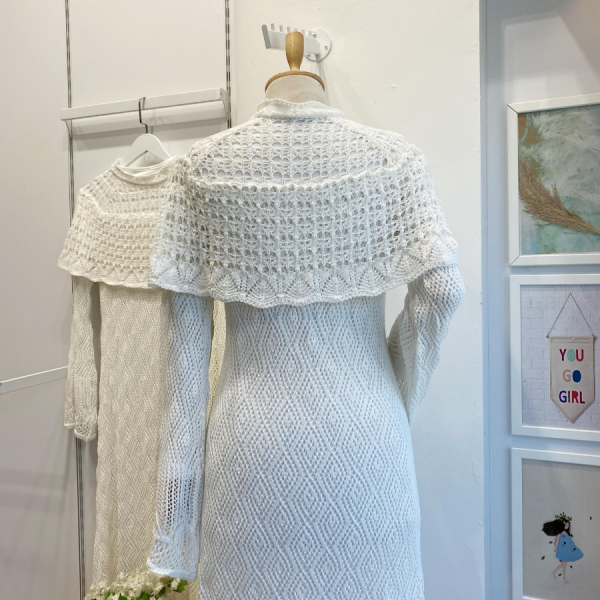 Beyaz Ajurlu Dream Örme Triko Elbise