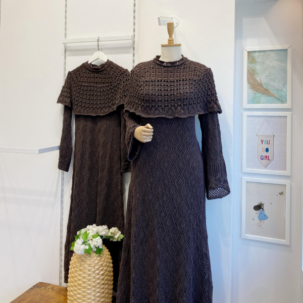 Acı Kahve Ajurlu Dream Örme Triko Elbise