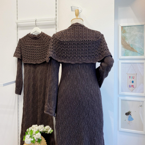 Acı Kahve Ajurlu Dream Örme Triko Elbise