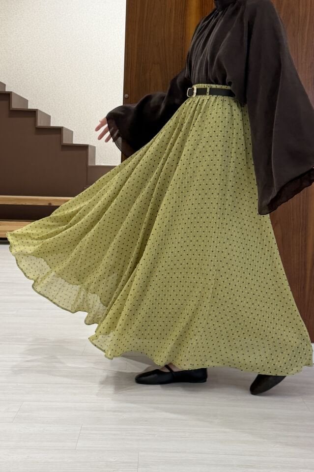Minik Puantiyeli Yeşil Dokulu Ceinture Etek