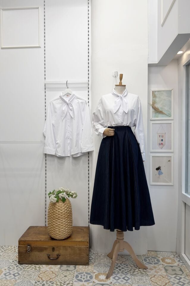 Lacivert Yağmur Desenli Viskon Etek