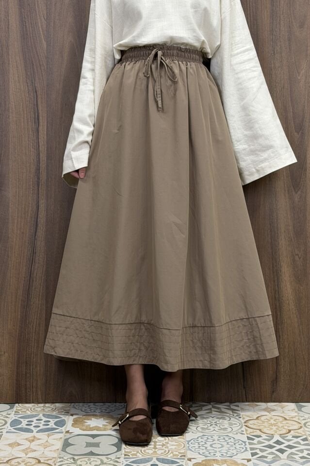 Koyu Vizon Beli Lastikli Zeran Etek