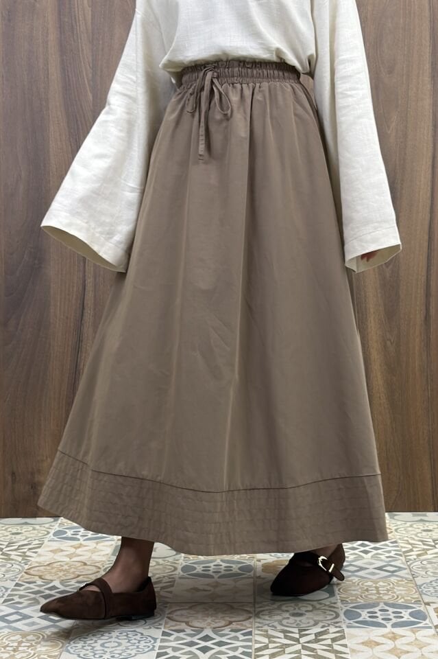 Koyu Vizon Beli Lastikli Zeran Etek