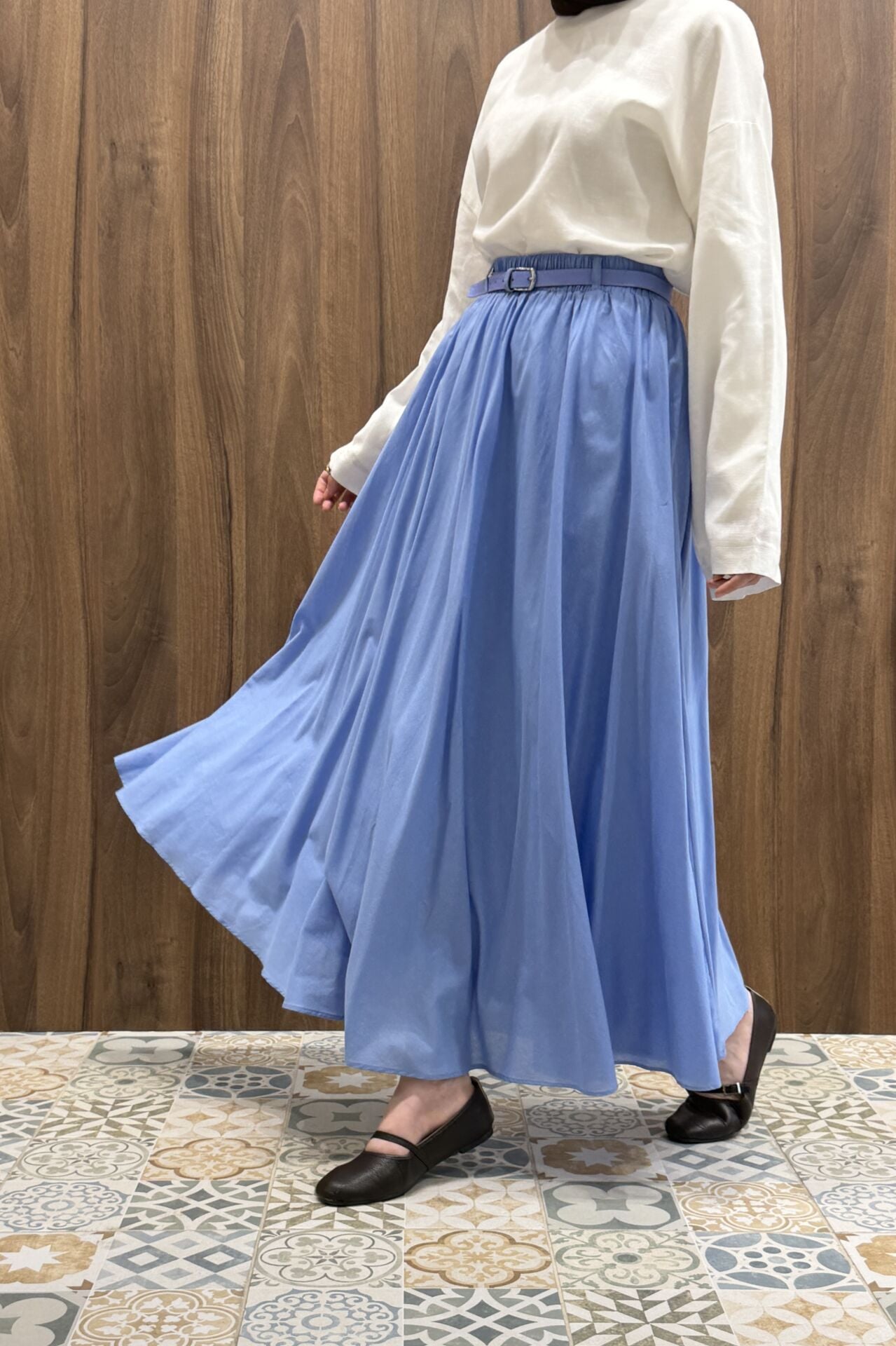 Mavi Ceinture Kemerli Keten Etek