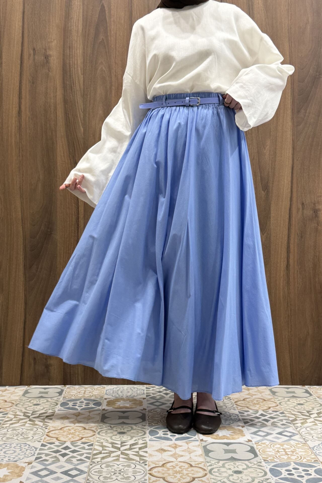 Mavi Ceinture Kemerli Keten Etek