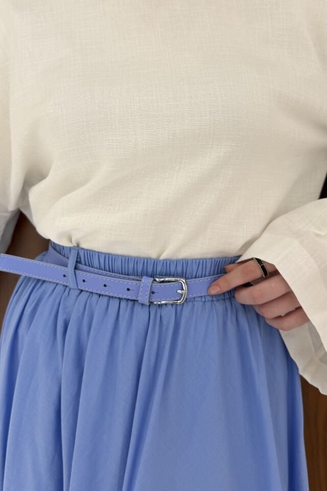 Mavi Ceinture Kemerli Keten Etek