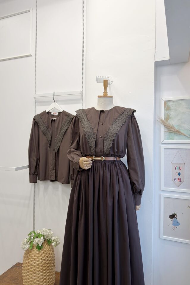 Kahverengi Fisto Detaylı Şal Yaka Gömlek