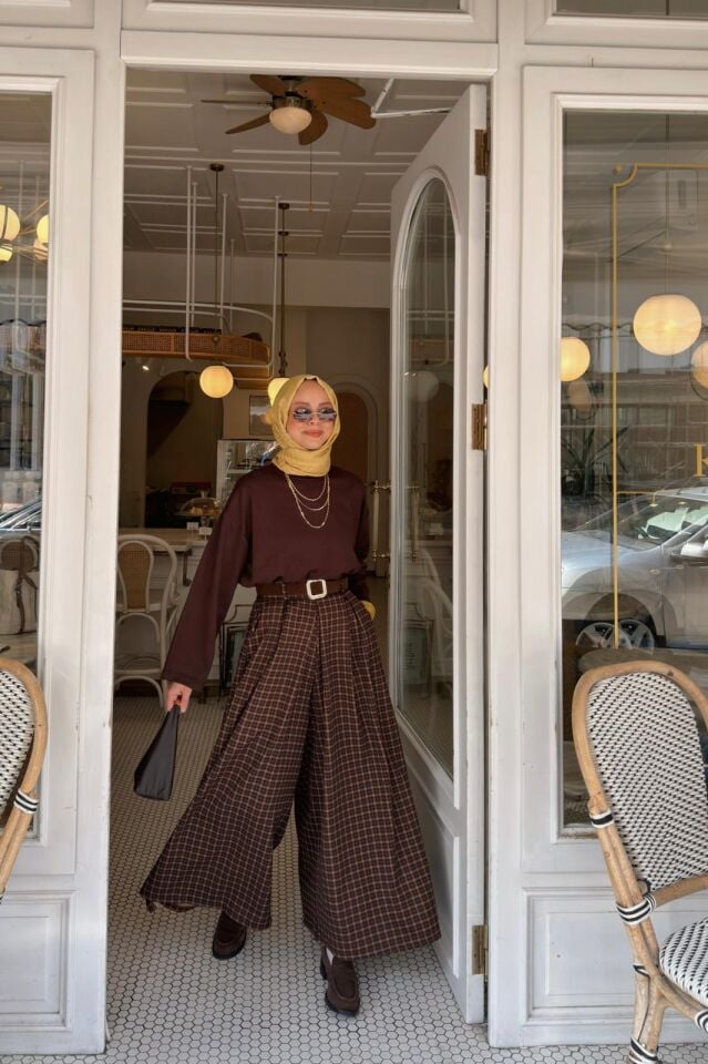 Faya Girls x Kahverengi Ekose Desenli Colette Pantolon
