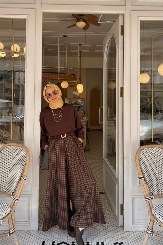 Faya Girls x Kahverengi Ekose Desenli Colette Pantolon