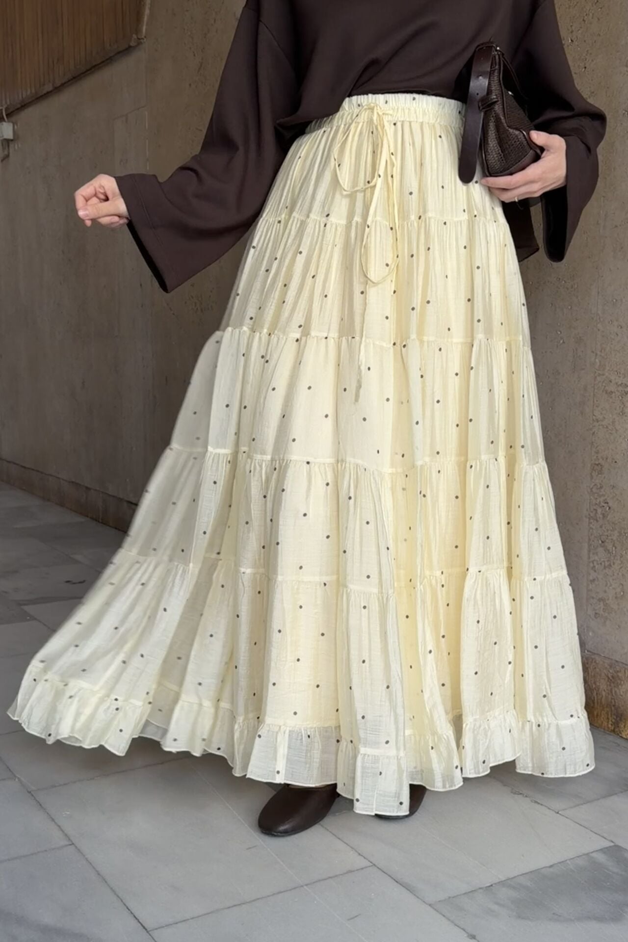 Butteryellow Polka Puantiye Desenli Şifon Etek