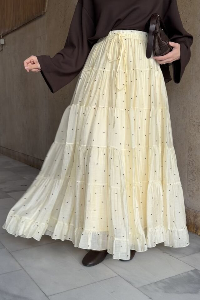 Butteryellow Polka Puantiye Desenli Şifon Etek