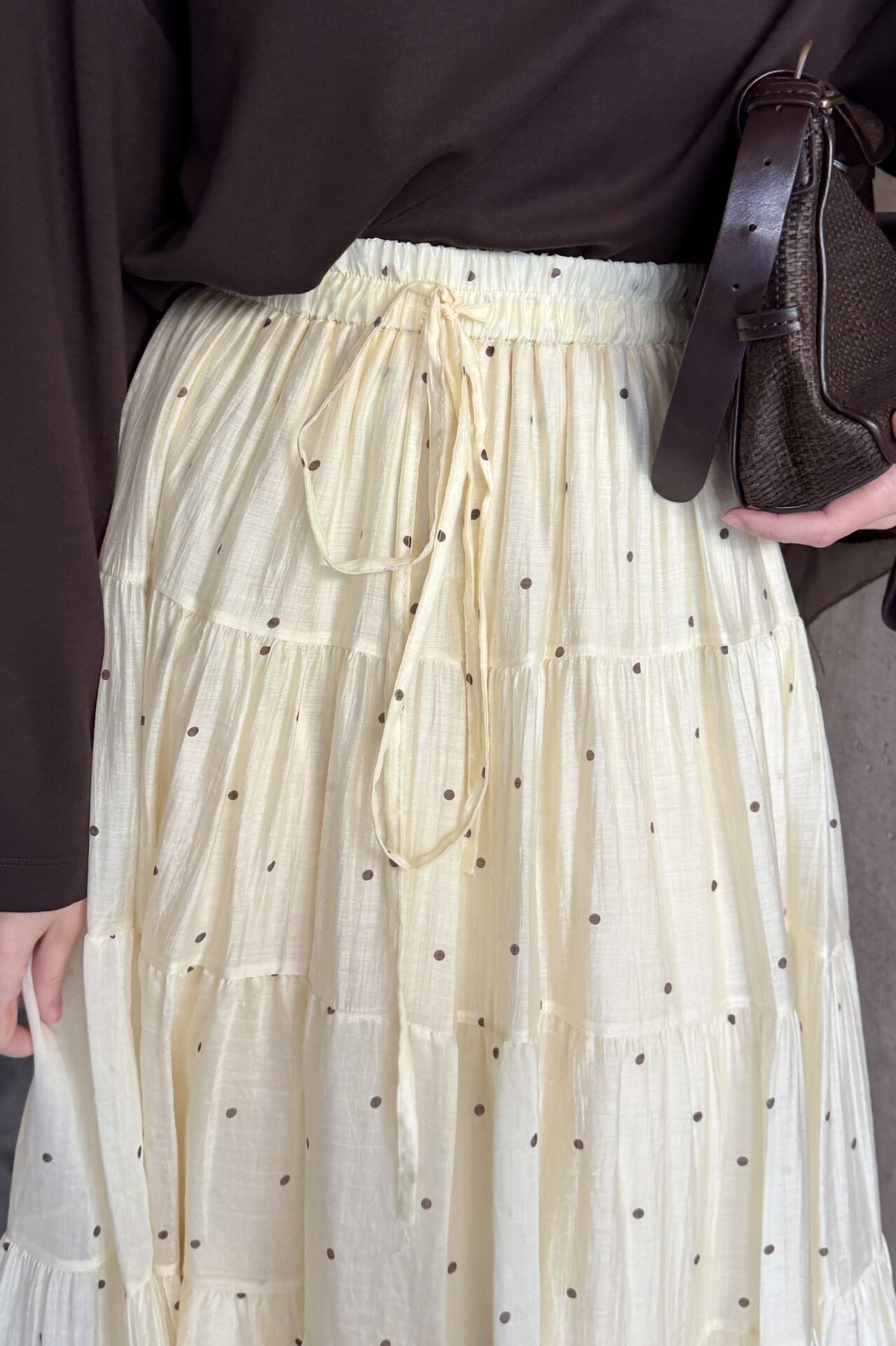 Butteryellow Polka Puantiye Desenli Şifon Etek