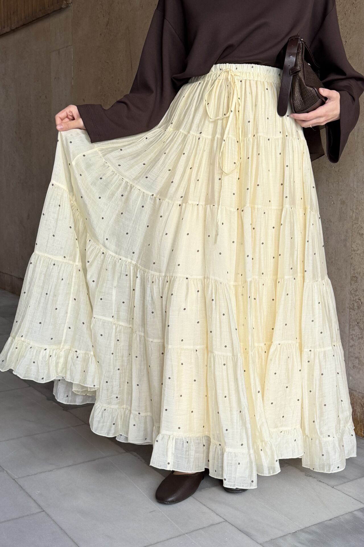 Butteryellow Polka Puantiye Desenli Şifon Etek