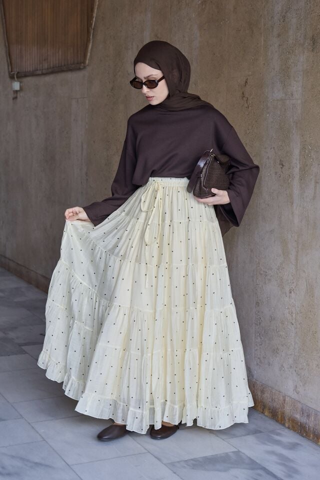 Butteryellow Polka Puantiye Desenli Şifon Etek