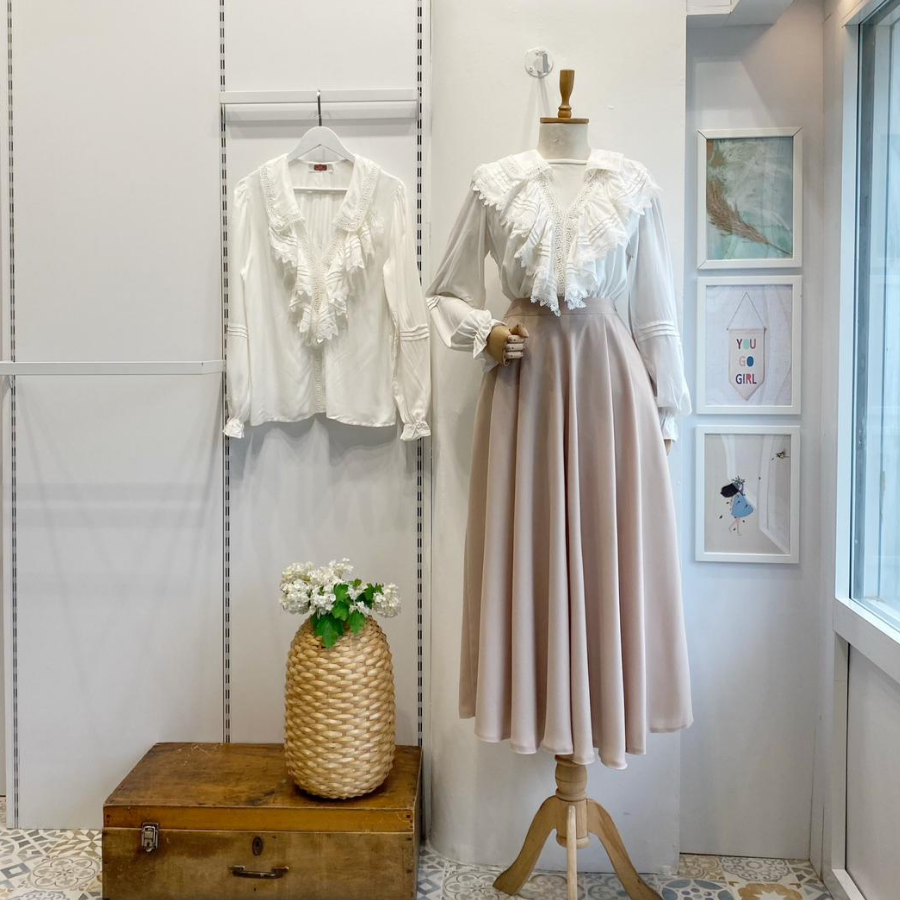 Krem İki Pileli Seren Etek