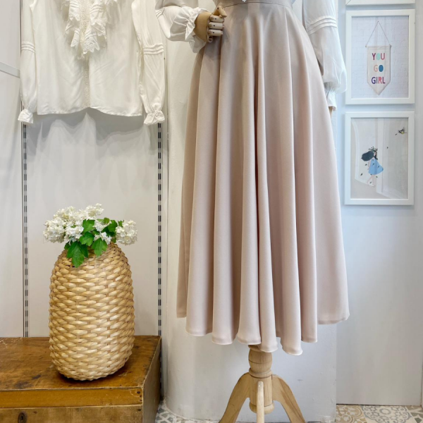 Krem İki Pileli Seren Etek