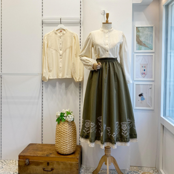 Ucu Nakışlı Haki Yeşili Paper Touch Etek