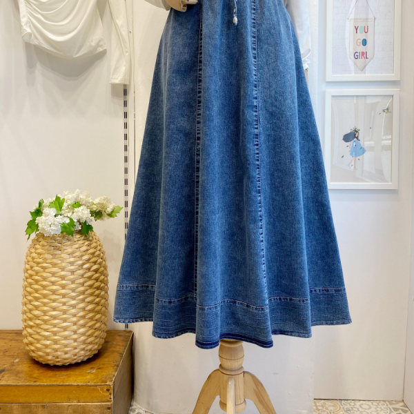 Dikiş Detaylı Beli Lastikli Kot Etek