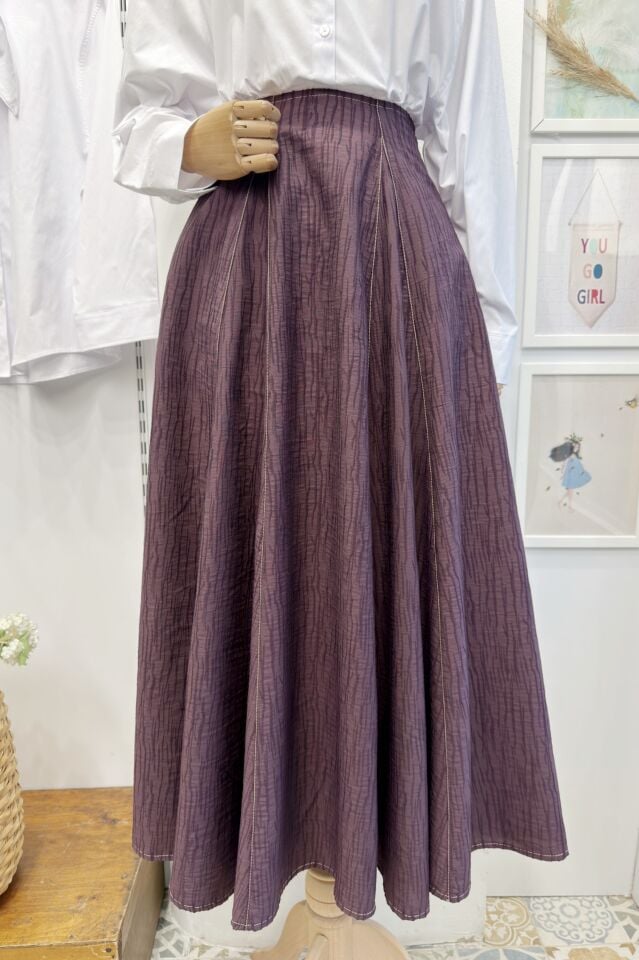 Mürdüm Yağmur Desenli Viskon Etek