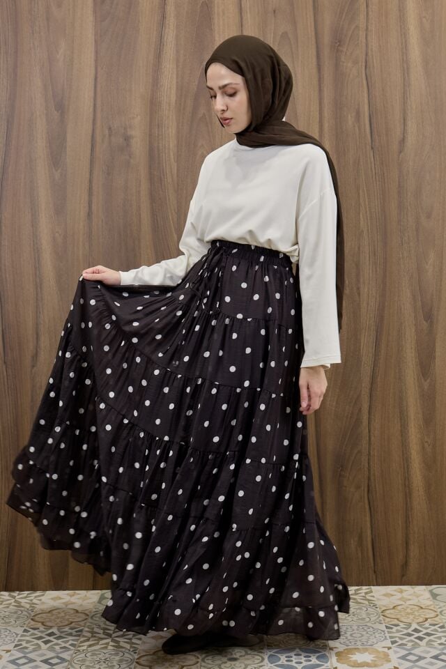 Acı Kahve Puantiyeli Kat Kat Model Etek