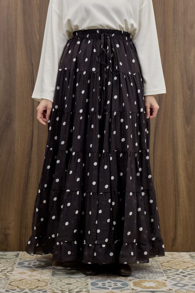 Acı Kahve Puantiyeli Kat Kat Model Etek