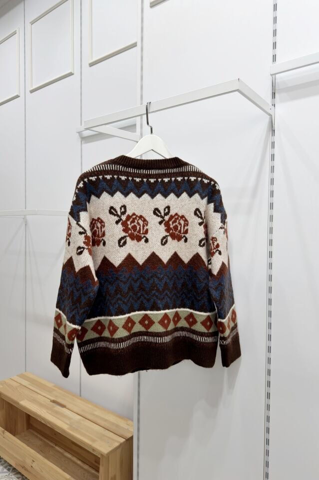 Kahverengi Desenli Ameline Hırka