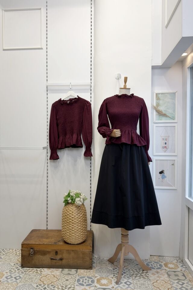 Bordo Gipe Detaylı Bluz