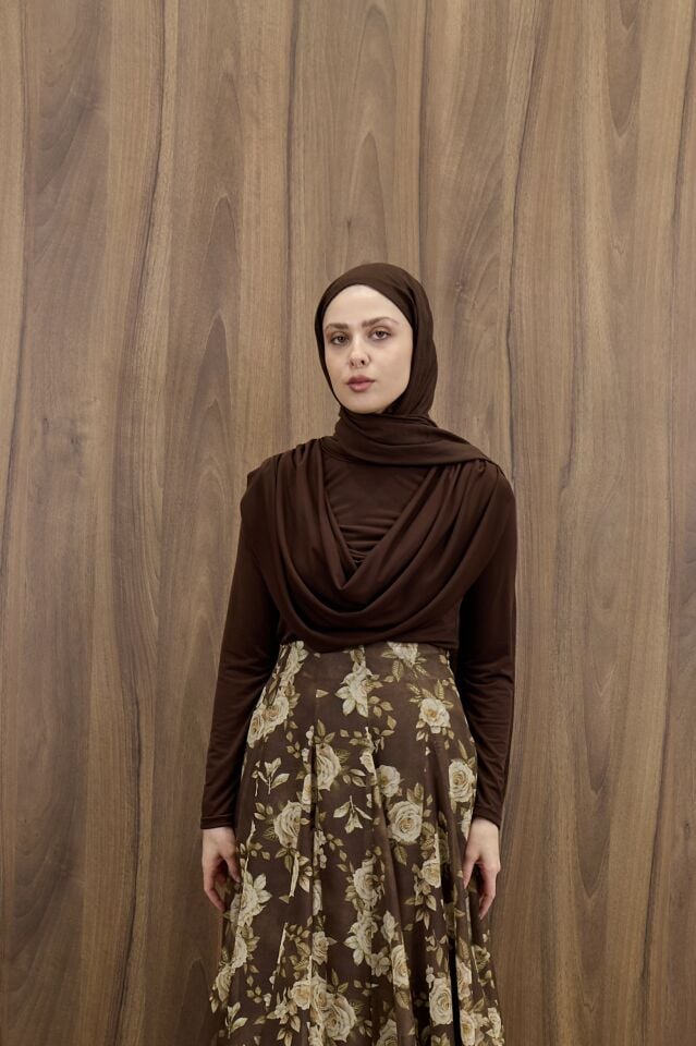 Kahverengi  Flotte Dökümlü Bluz