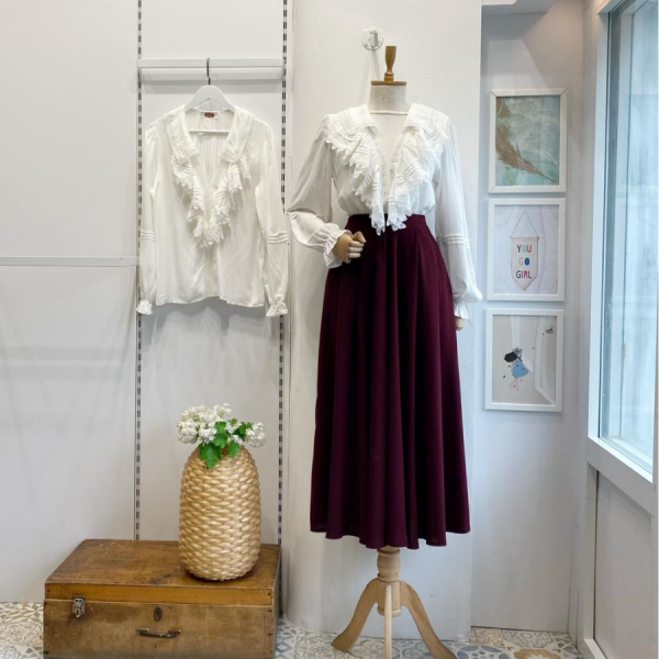 Bordo İki Pileli Seren Etek