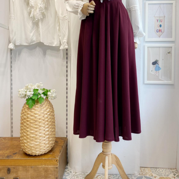 Bordo İki Pileli Seren Etek