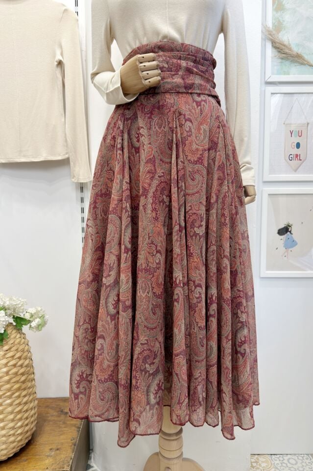 Bordo Bel Detaylı Tabitha Etek