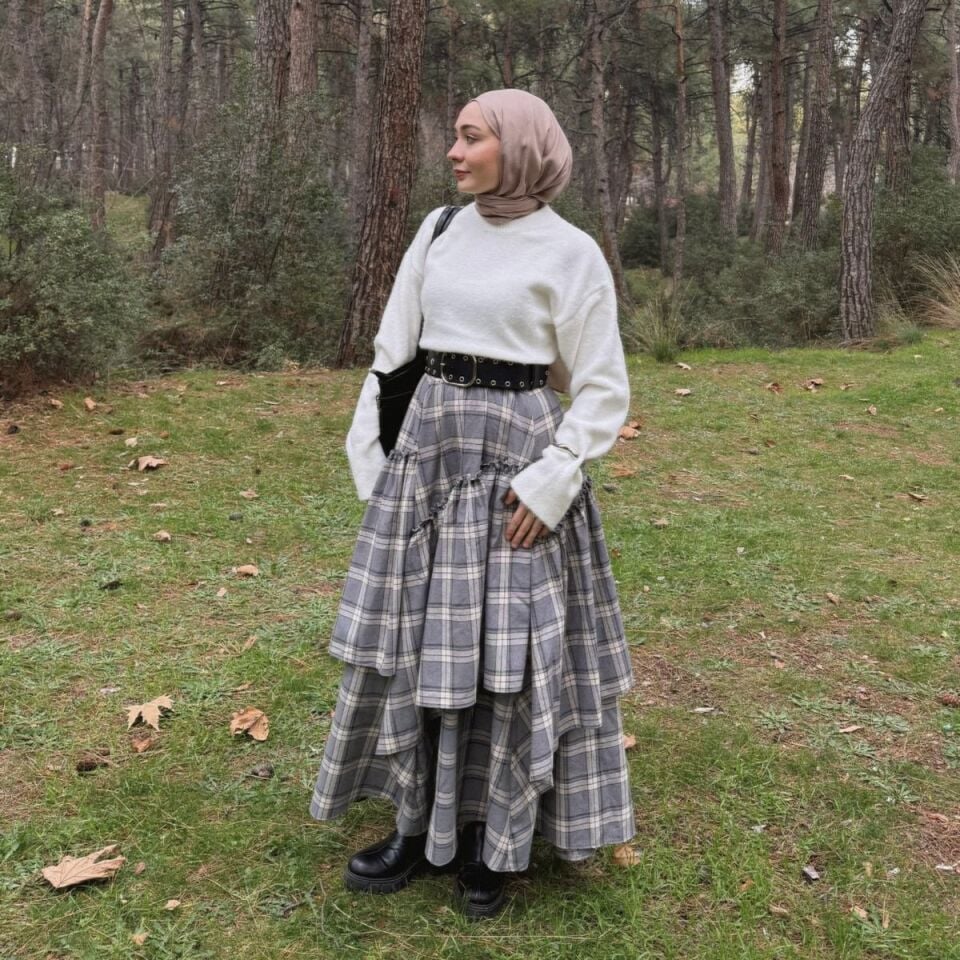 Faya Girls x Gri Ekose Desenli Ajouter Etek