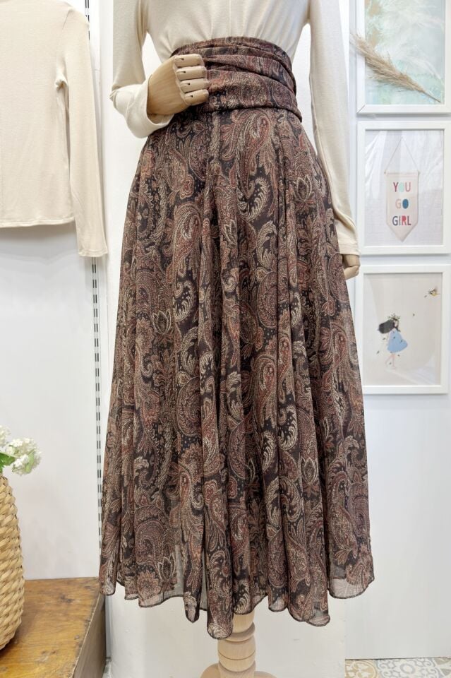 Kahverengi Bel Detaylı Tabitha Etek