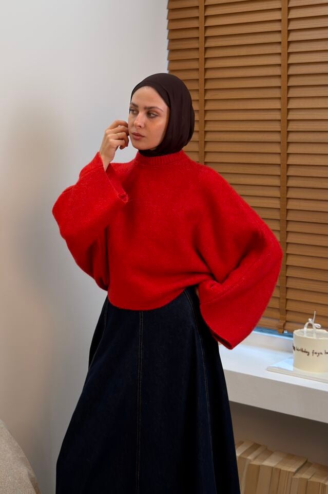 Kırmızı Oversize Rosella Kazak