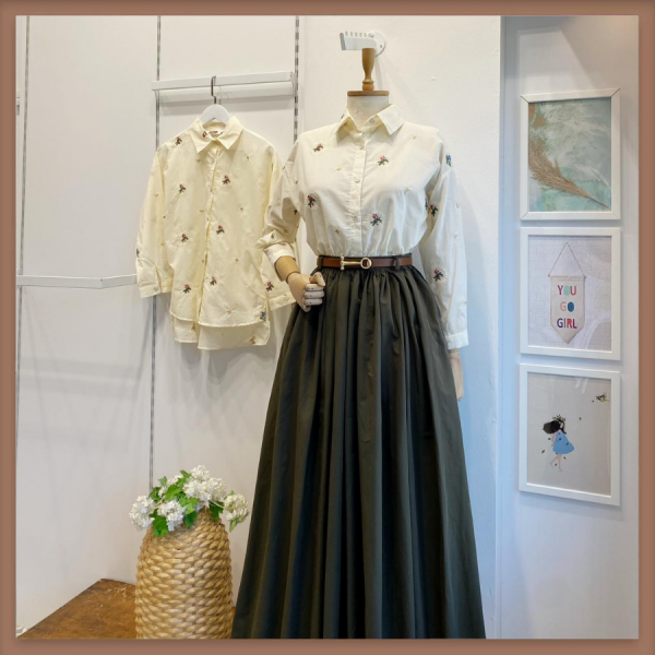 Claire Krem Keten Çiçekli Gömlek