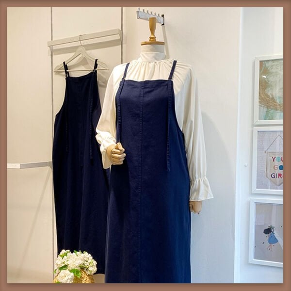 Lacivert İnce Gabardin Askı Detaylı Jile