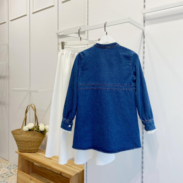 Taş Düğme Detaylı Lacivert Kot Ceket