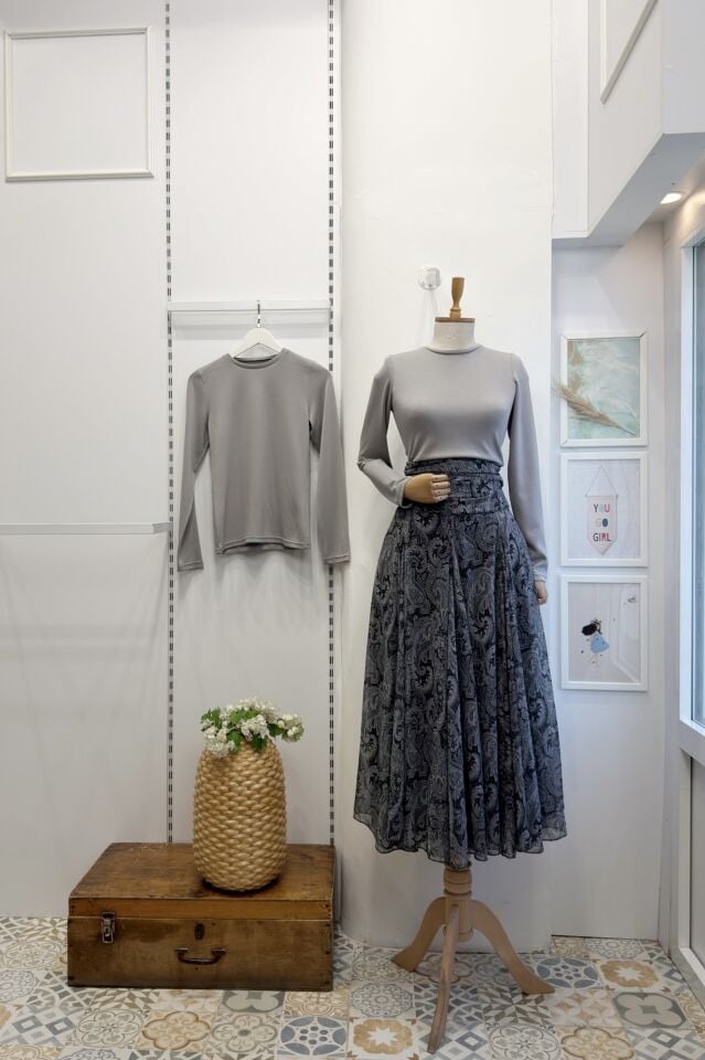 Gri Bel Detaylı Tabitha Etek