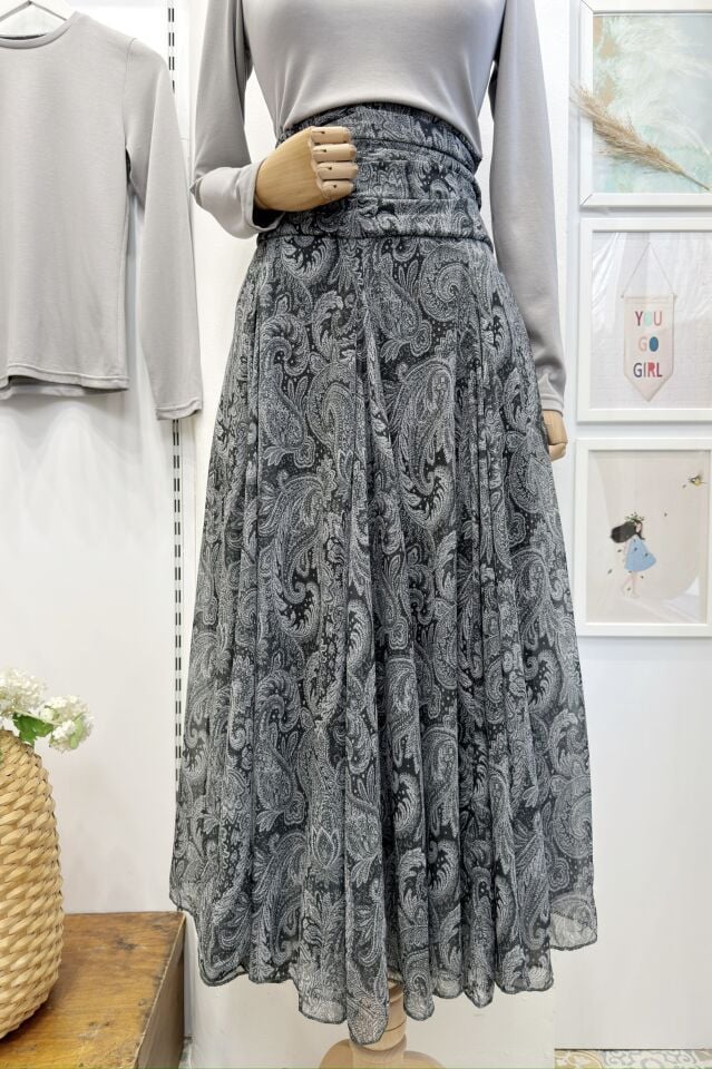 Gri Bel Detaylı Tabitha Etek